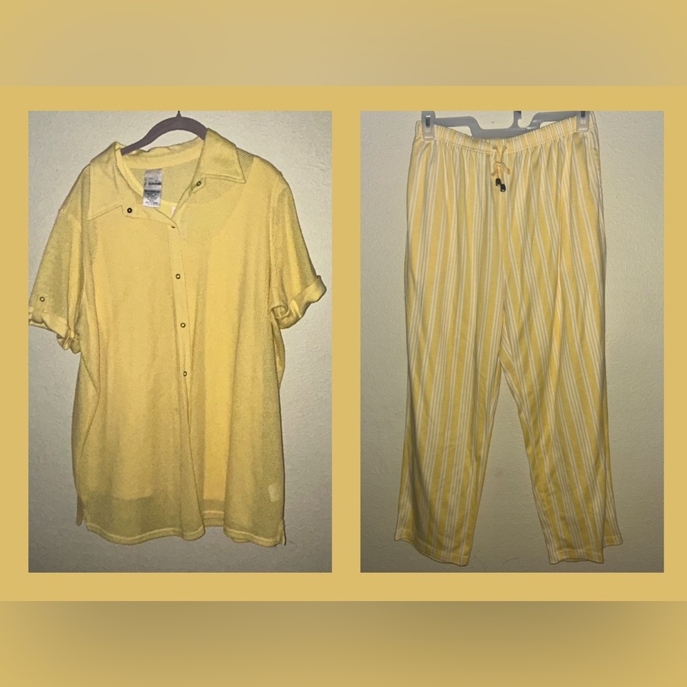Roaman’s 3 piece set- tank top, jacket and pull on pants with tie - size Large